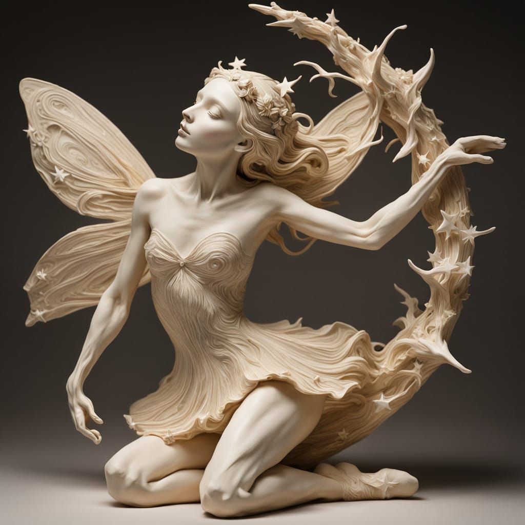 A ornate beautiful fairy ballerina Made out of colored clay Gogh starry   by @Hummingbirdartiste