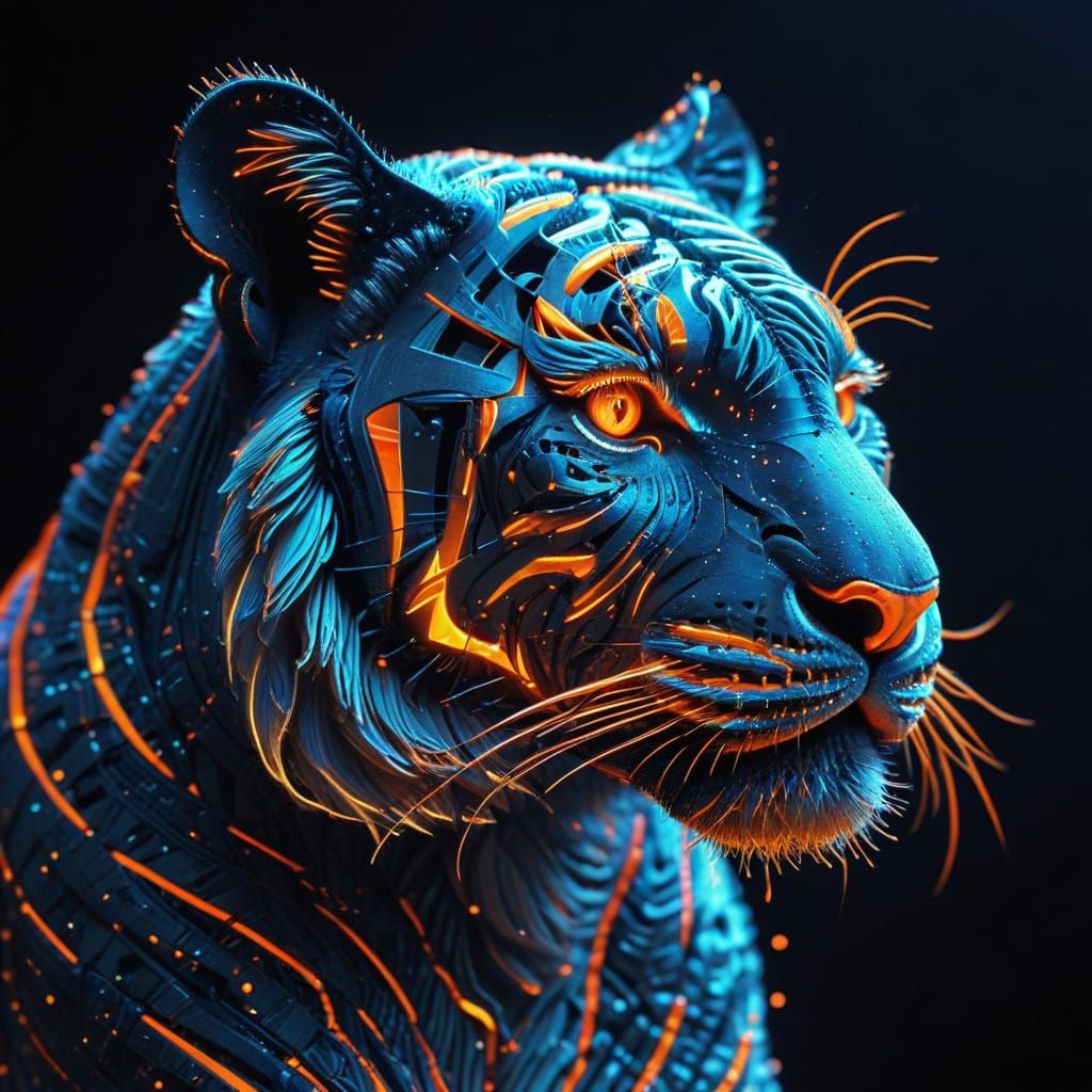 Wireframe Tiger in Neon Futuristic Style