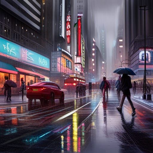 Rainy City - AI Generated Artwork - NightCafe Creator