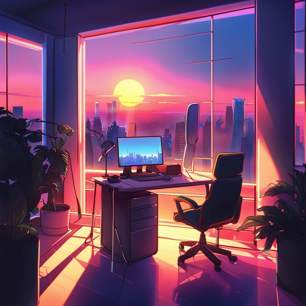 Synthwave Office High Detail - AI Generated Artwork - NightCafe Creator