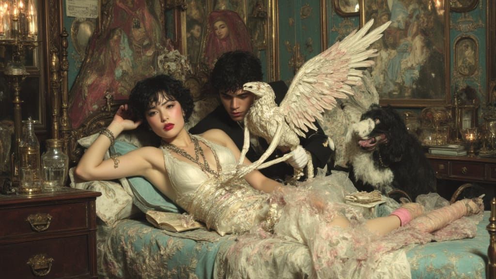 Paper toll, paper cut, kirigami Angel of Death at the foot of the bed <lora:Geo Nouveau:1.0>