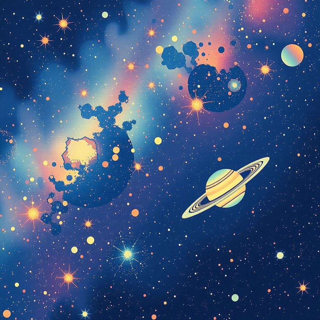 Cosmic Tapestry in Pointillist Style