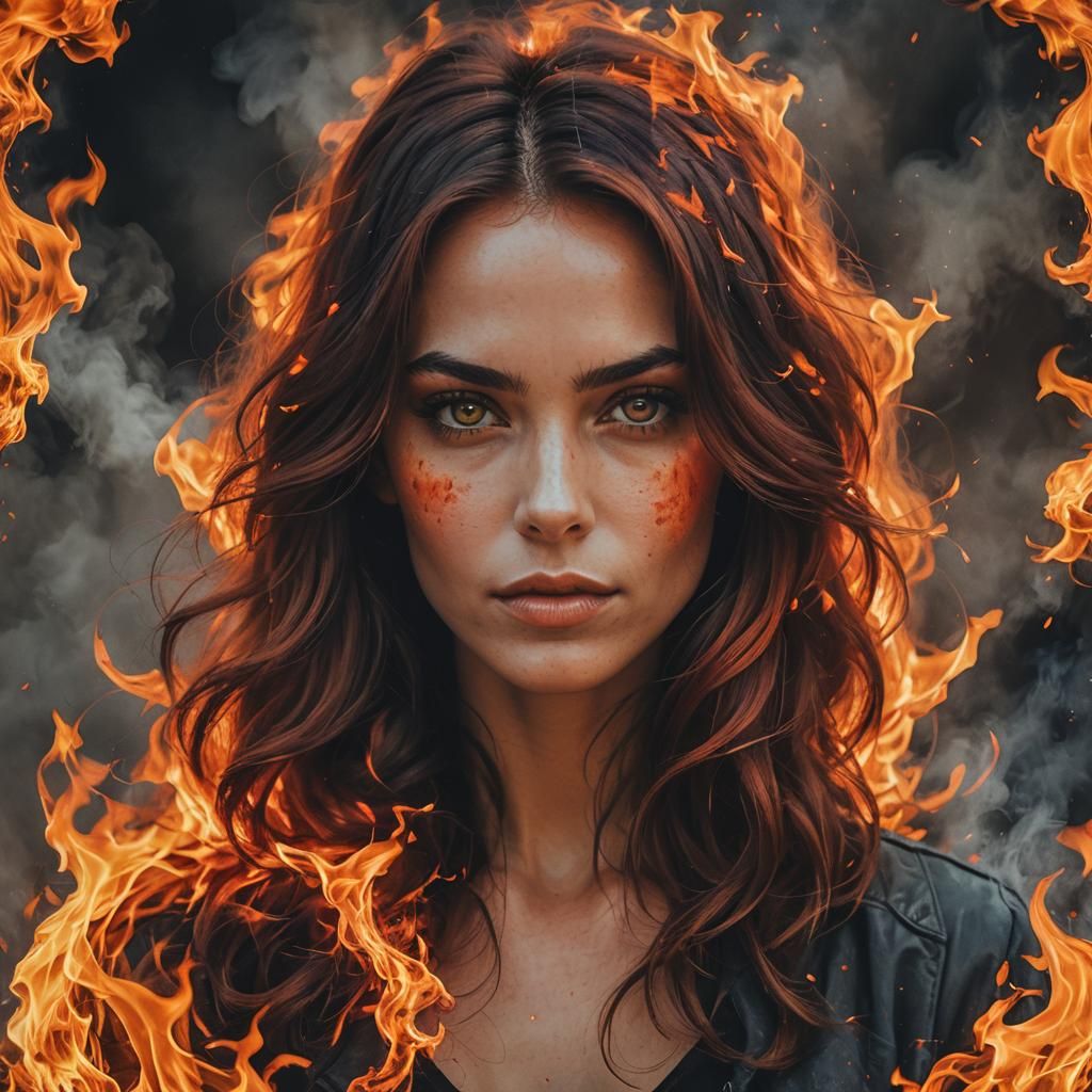 Fiery portrait of a beautiful woman   by @BulePanda