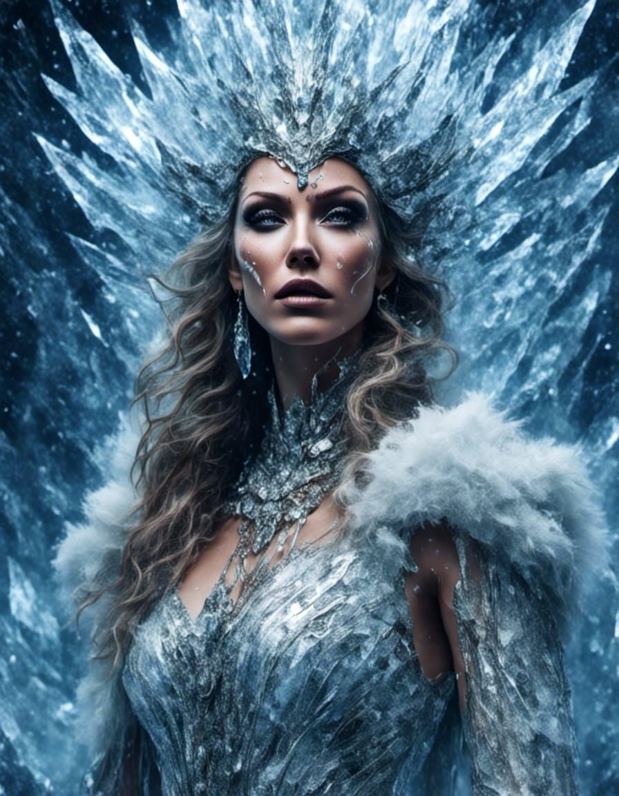 <lora:eye:1.0> <lora:Kyoot:1.0> <lora:Macabre:1.0> Gorgeous portrait of a wicked ice goddess Katie Cassidy in the style ...