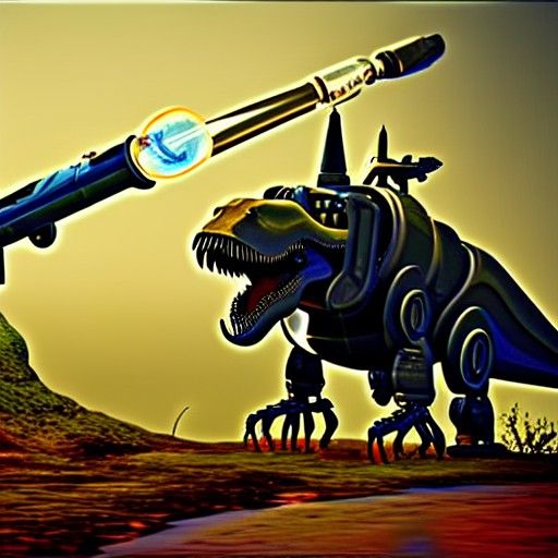 robot dinosaur with rocket launcher