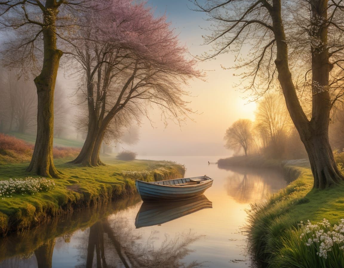 Lonely Boat In The Stream