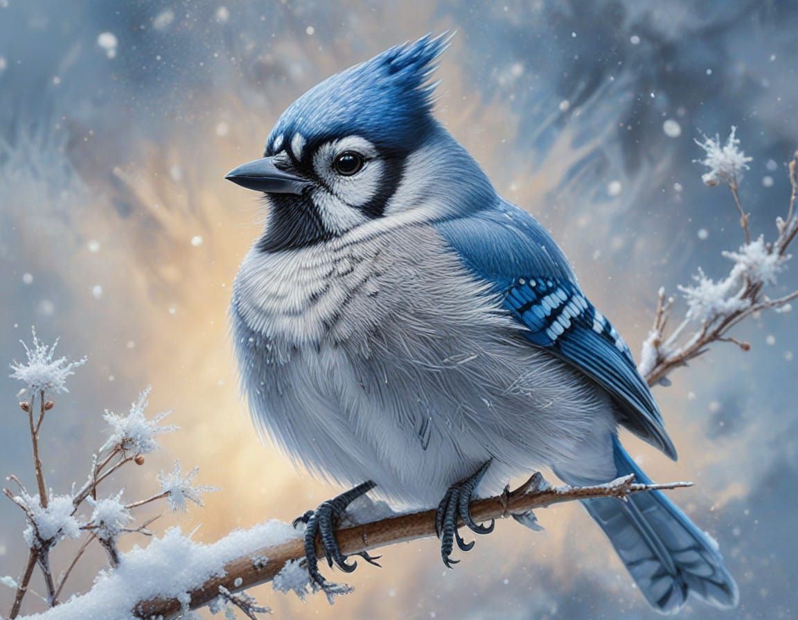  blue jay bird in  hoarfrost  by @John