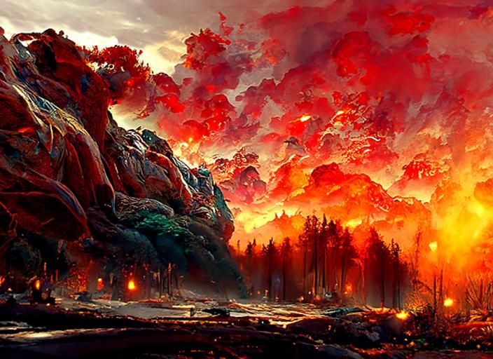 Raging, massive forest fire in the mountains. By Caspar Davi...
