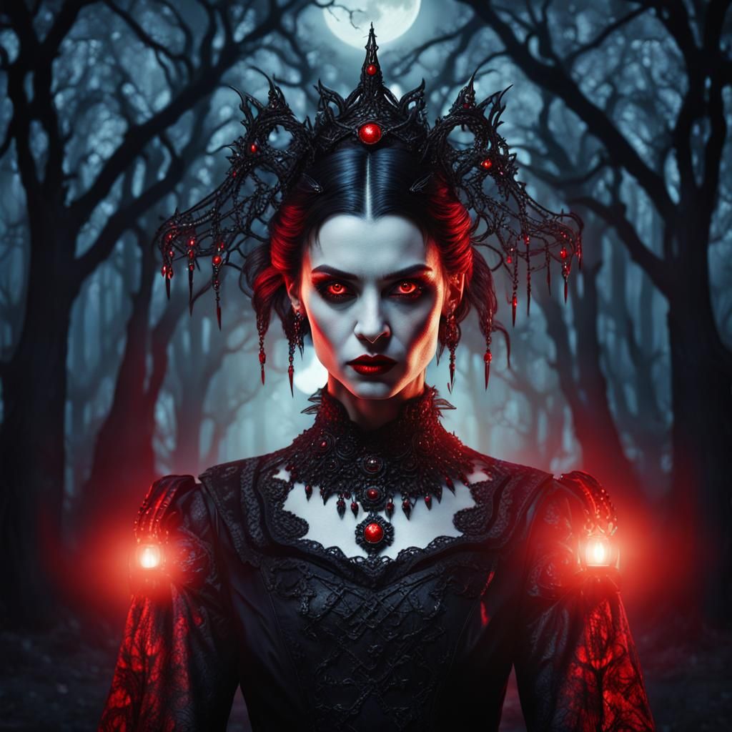 Head and shoulders portrait of a majestic evil female vampire. - AI ...