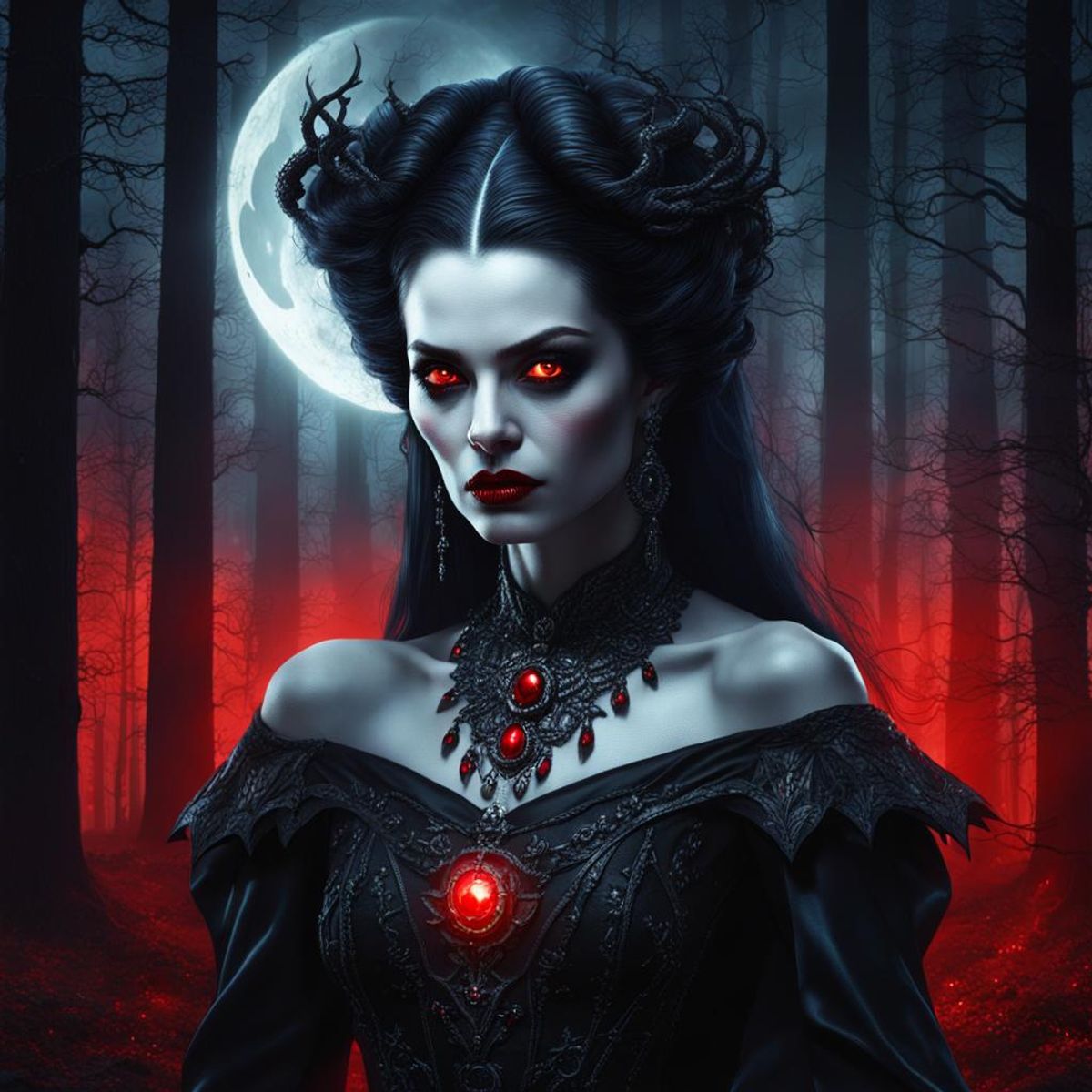 Head and shoulders portrait of a majestic evil female vampire. - AI ...