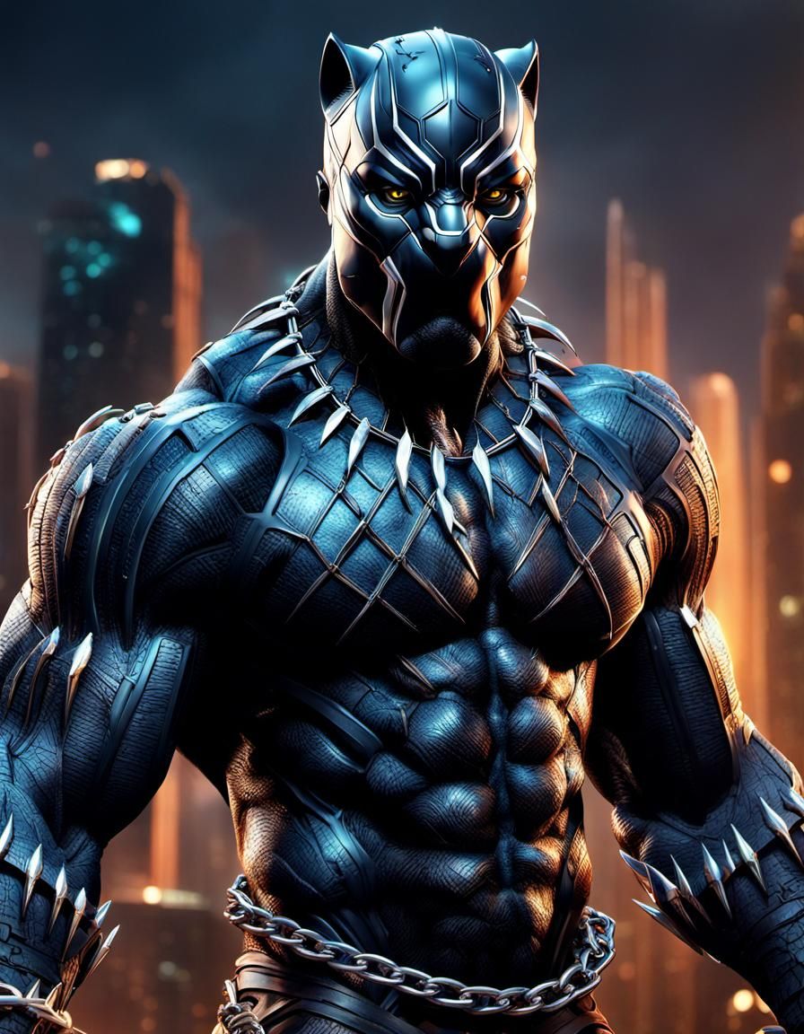 anthropomorphic Black panther man with massive muscular muscle ,8k ...