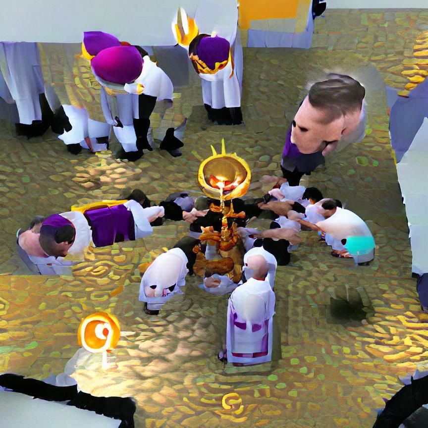 Priests gather around sacrifice