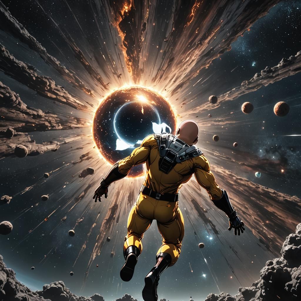 One punch man casually floating around a Black Hole