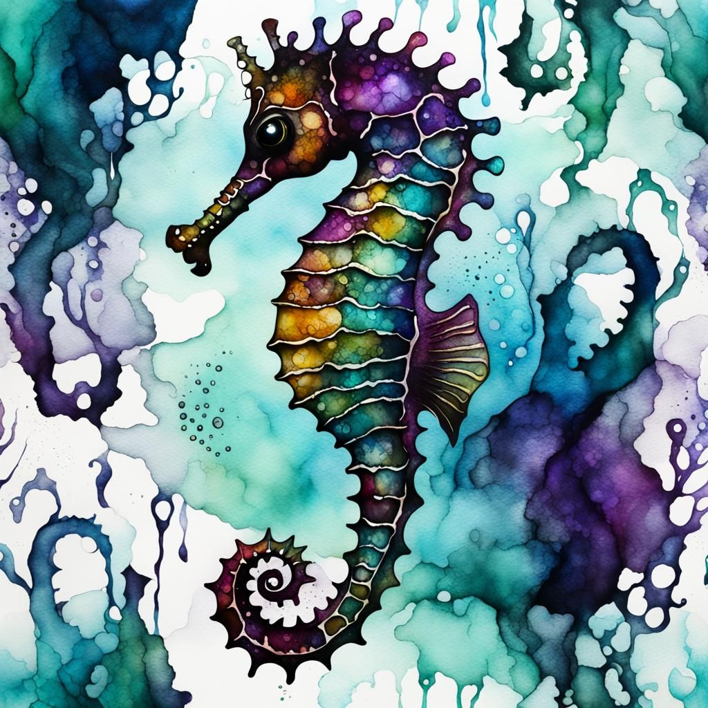 Gothic alcohol ink seahorse - AI Generated Artwork - NightCafe Creator