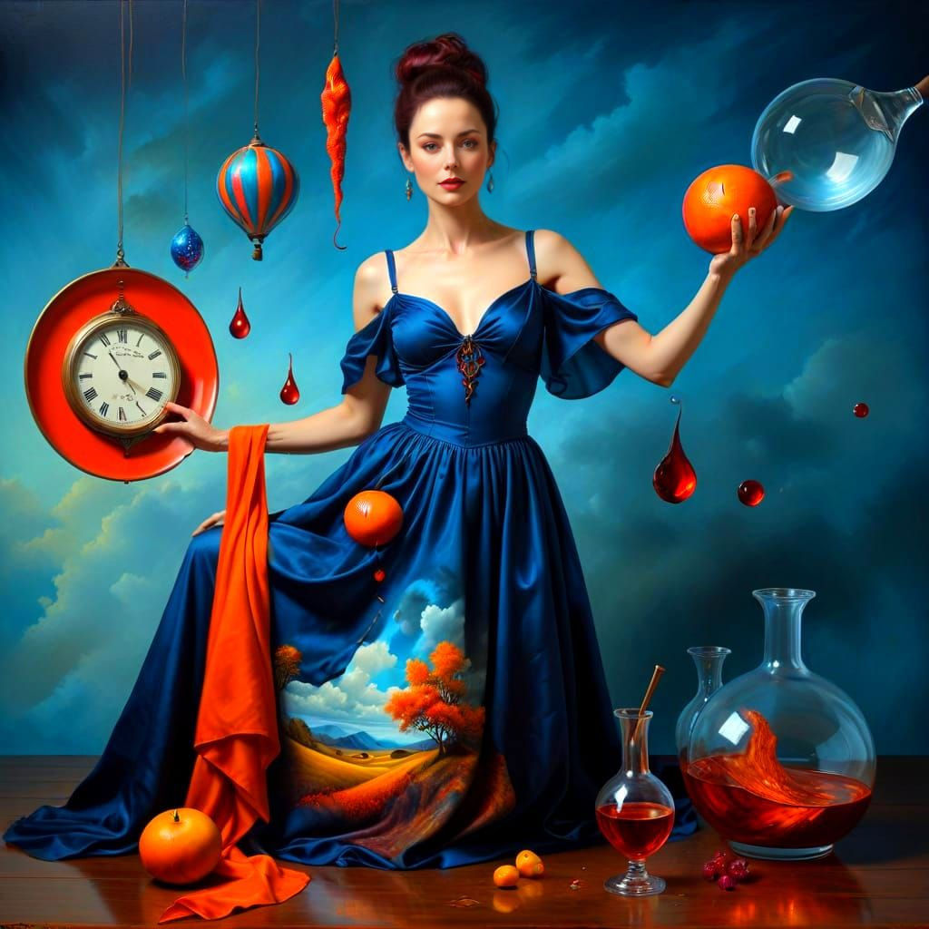 Happy Woman in Surreal Hyperrealistic Landscape