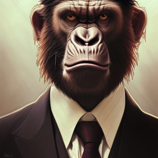 the ape in suit, detailed, detailed face,16k