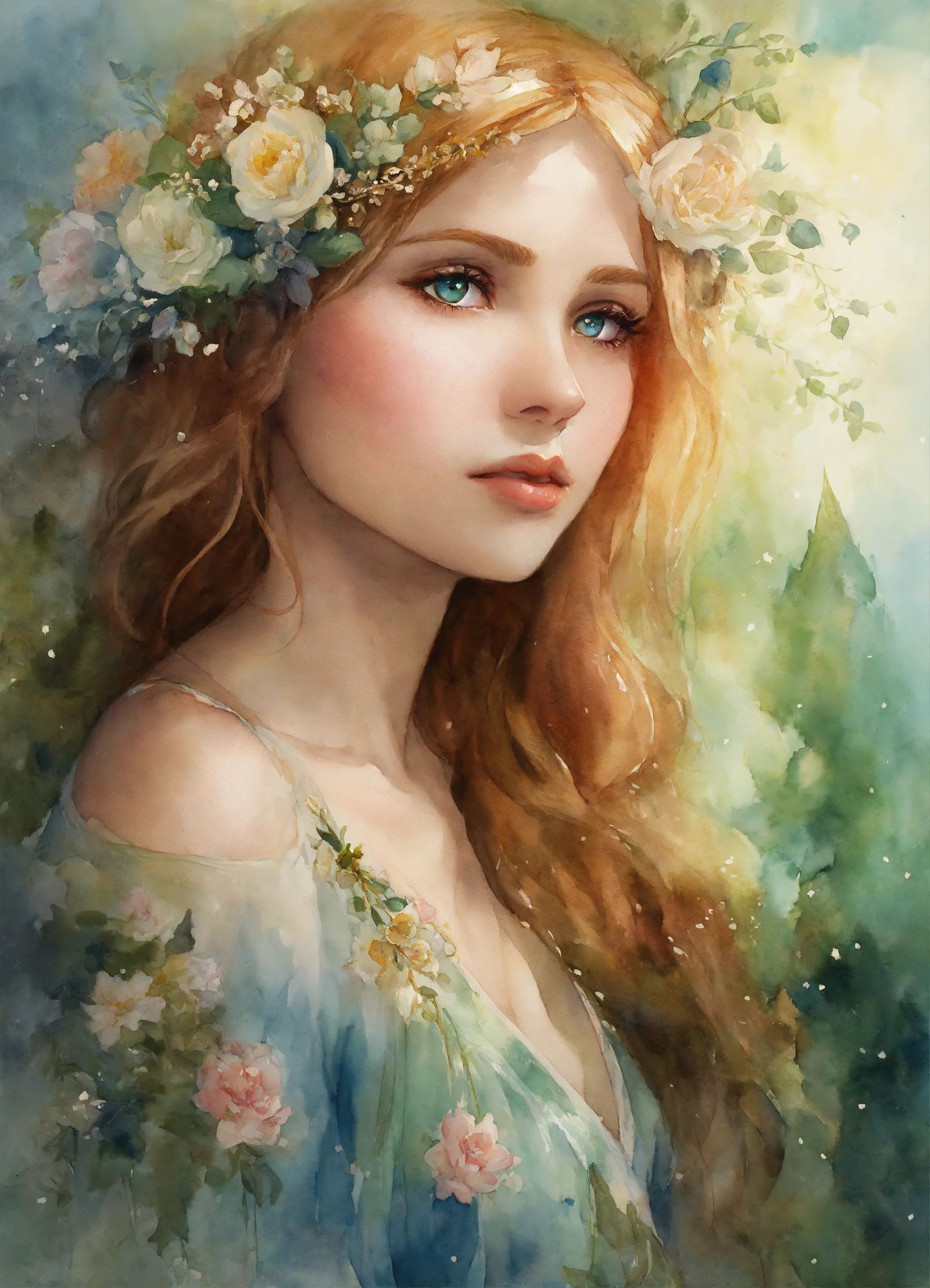 Watercolour illustration of a Fairy portrait