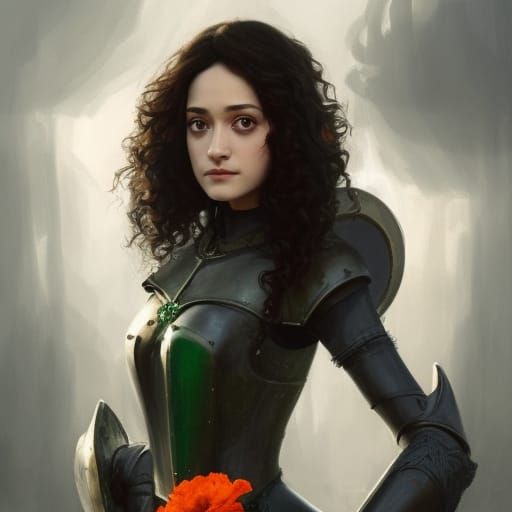 A young, cute Emmy Rossum, with black curly hair, grey eyes,...