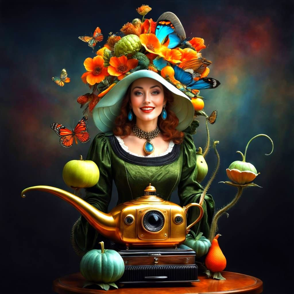 Charming Woman in Surreal Scene, Photorealistic Style