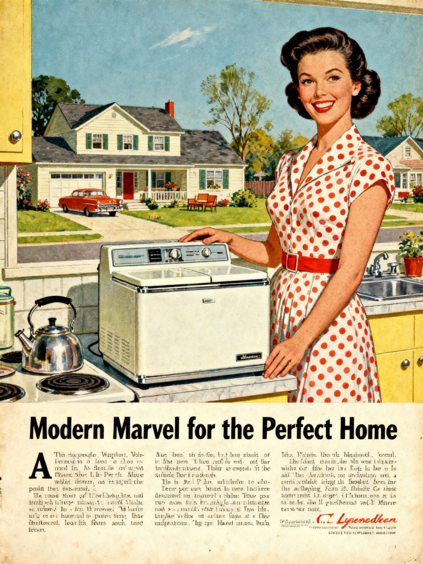 A 1950s-style magazine advertisement for a household product  by @Shoshannah