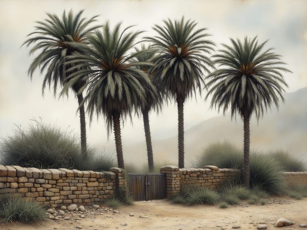 Wind-Swept Palm Trees in Dramatic Realism Style