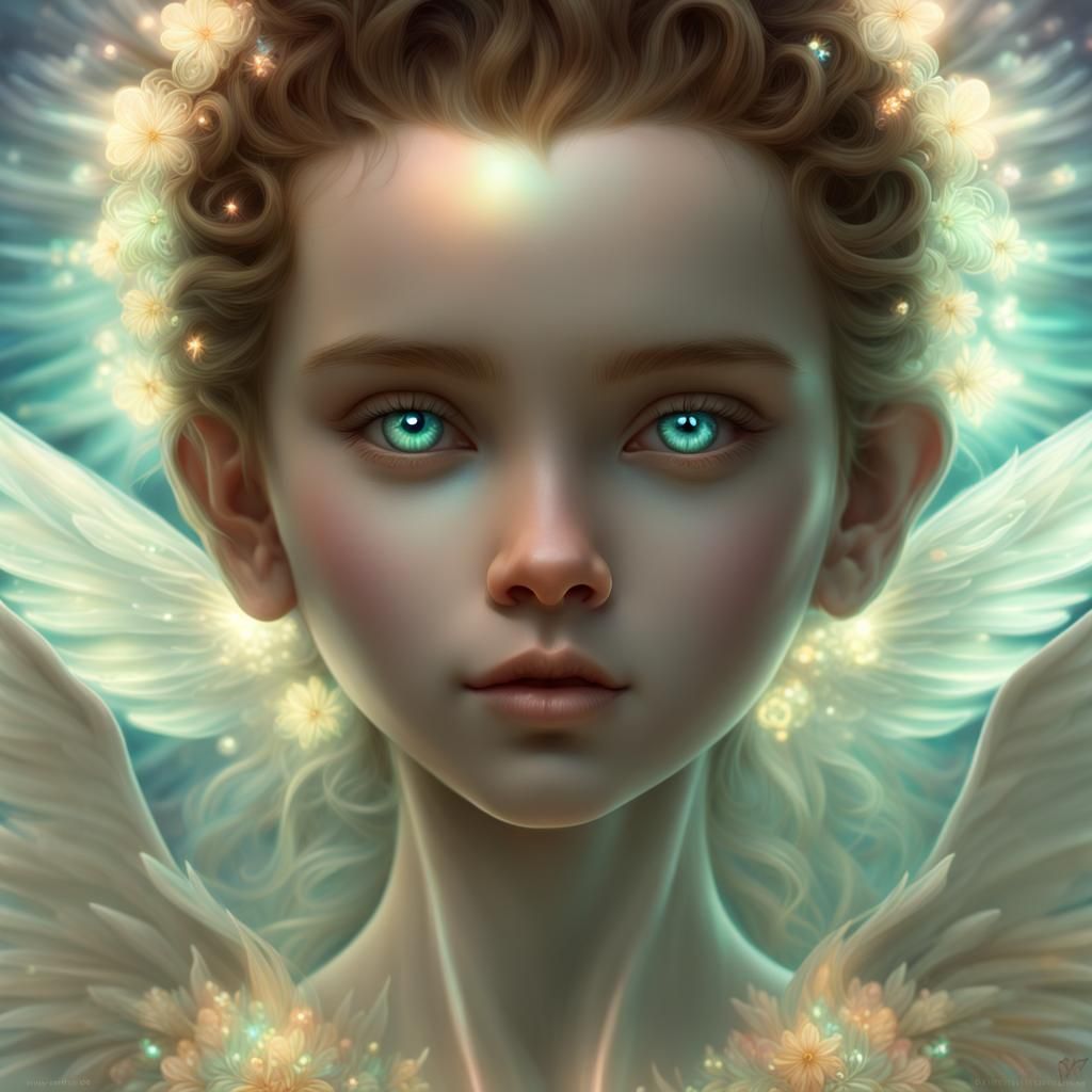 Cherubim angel,light colors pastel colors , front face . Digital Painting, Digital Illustration ...