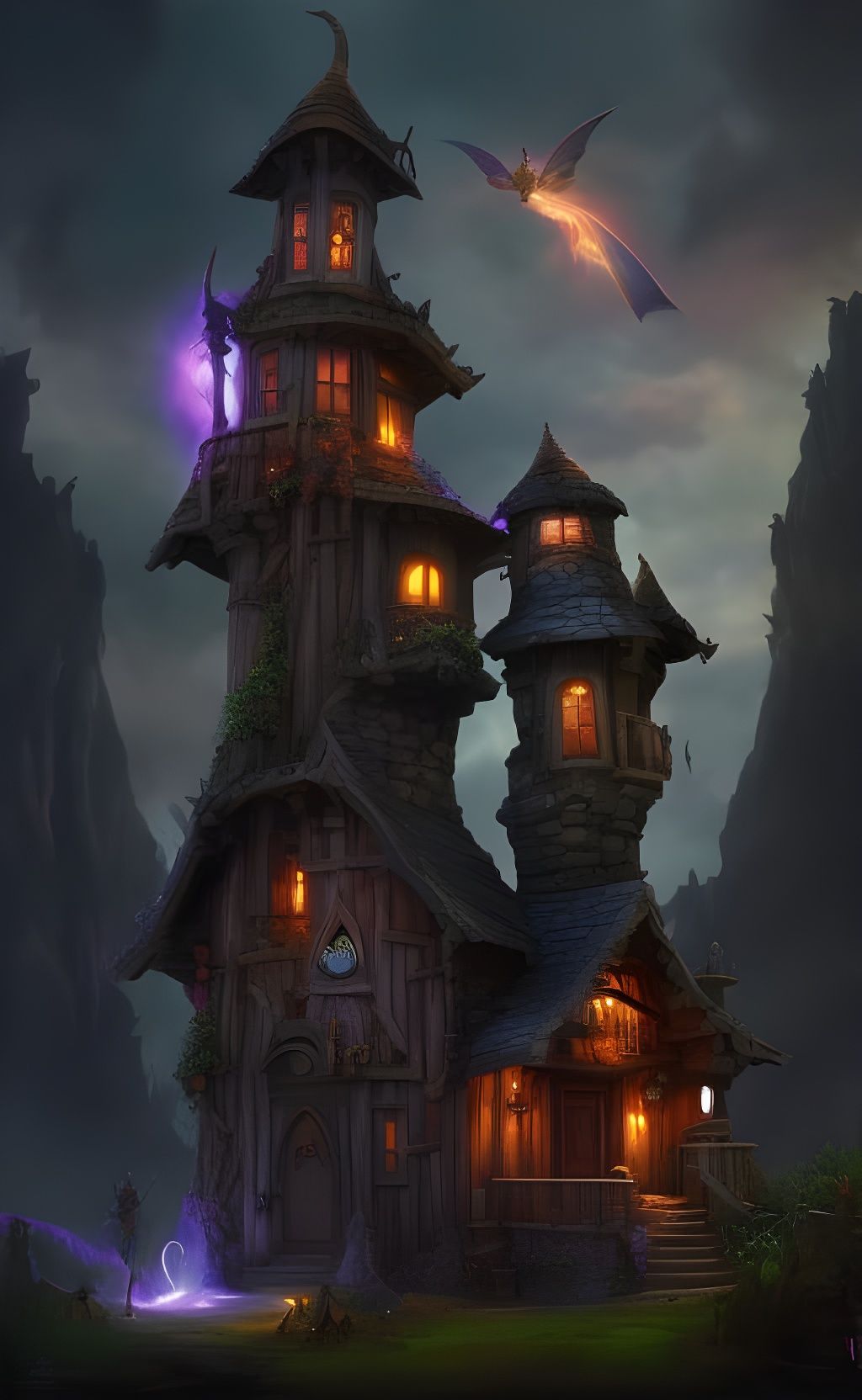 Fantasy Dark faerie house, Hyperrealistic, splash art, conce...