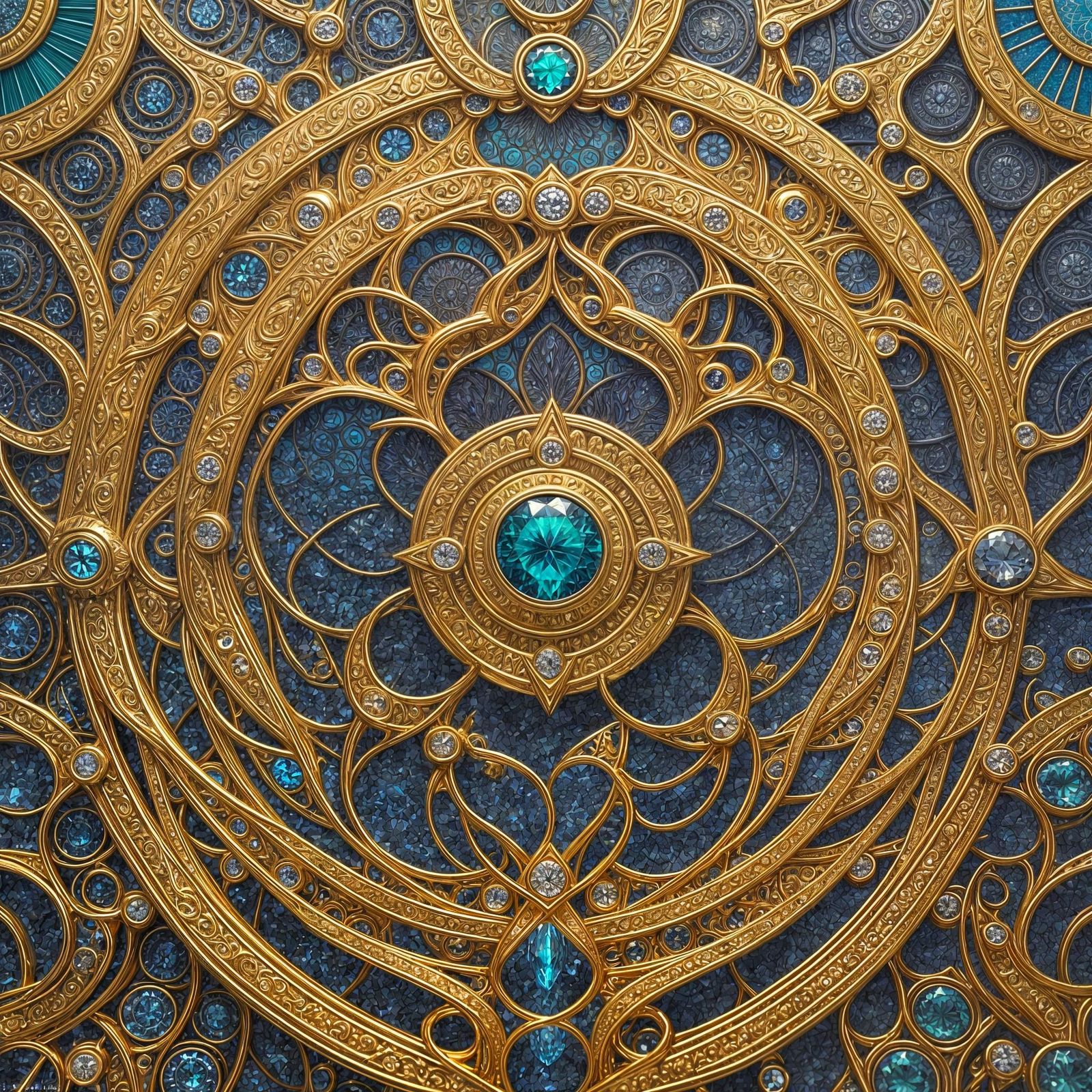 diamond and gold 
mandala effect vivid hyper realistic