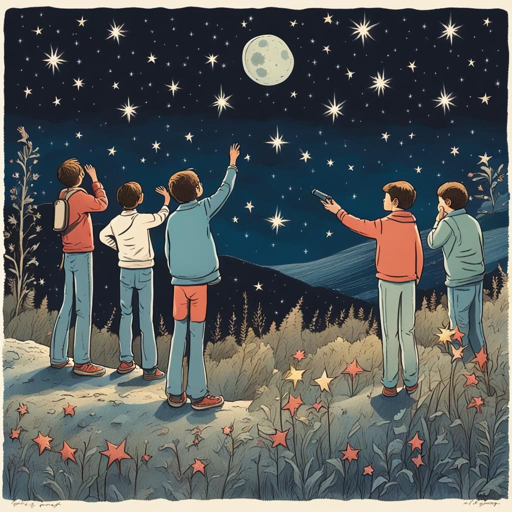 Stargazers looking at the night sky