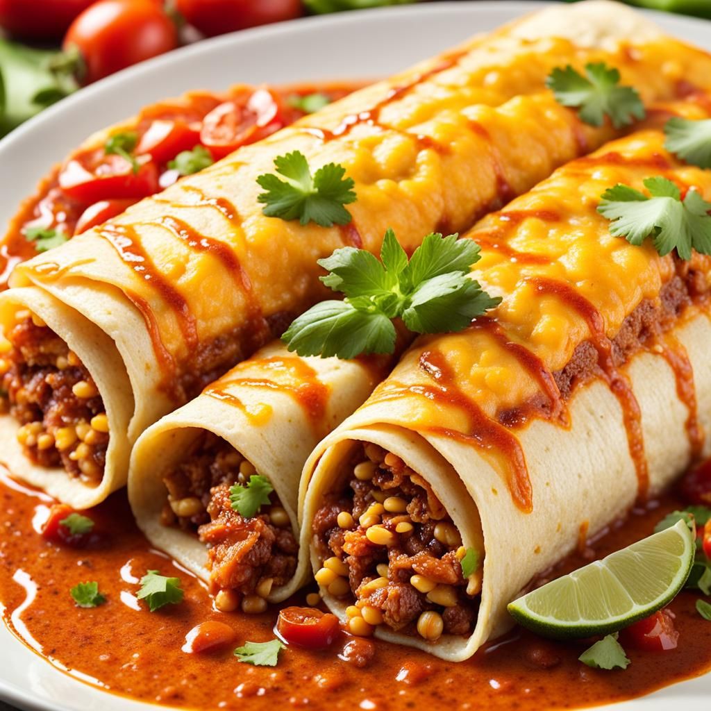 An enchilada is a Mexican dish consisting of a corn tortilla rolled around a filling and covered with ...  by @Eva