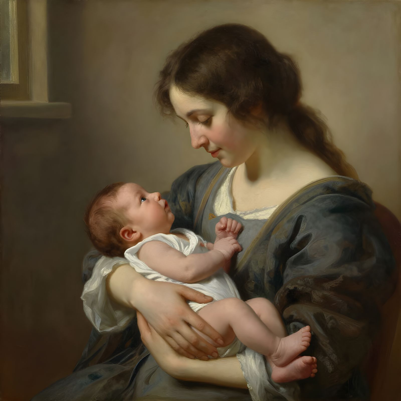 Mother and Child in a Tender Oil Painting  by @Evan Fischer