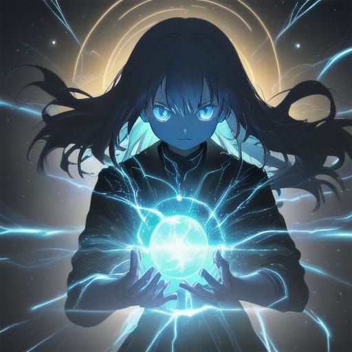 Radiant Blue Orb Held in Hand: Electric Spark Display