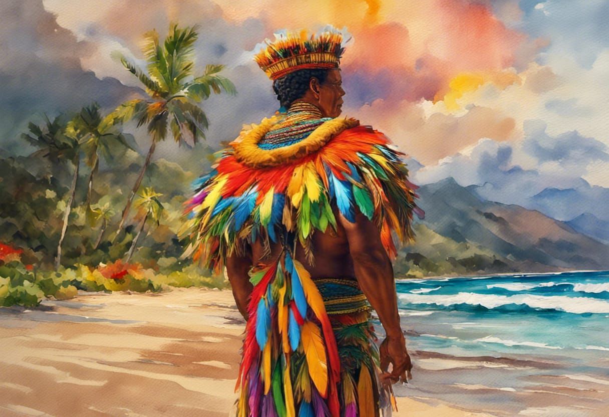 Sacred Hawaiian Feather Cloak on King Kamehameha - AI Generated Artwork ...