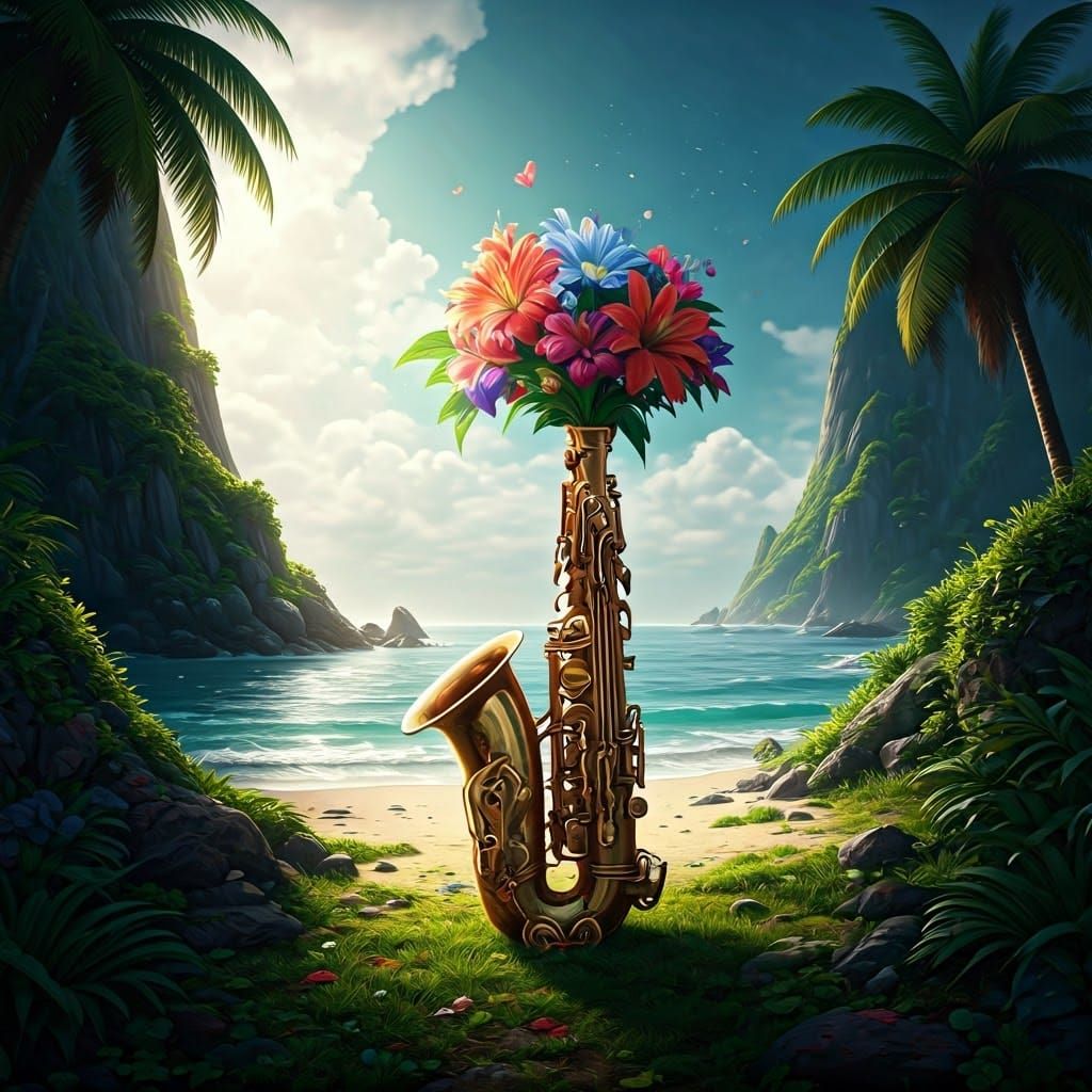 Saxophone in Vibrant Floral Oasis