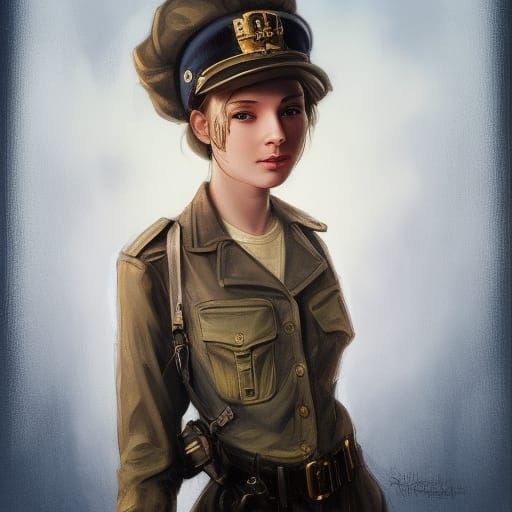 beautiful military girl on clock tower
