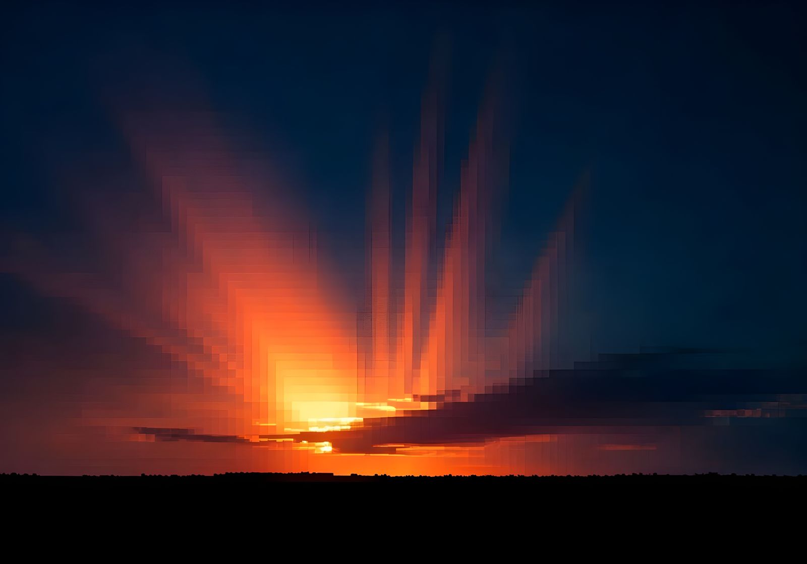 Abstract Pixelated Crepuscular Rays Pulsating - AI Art