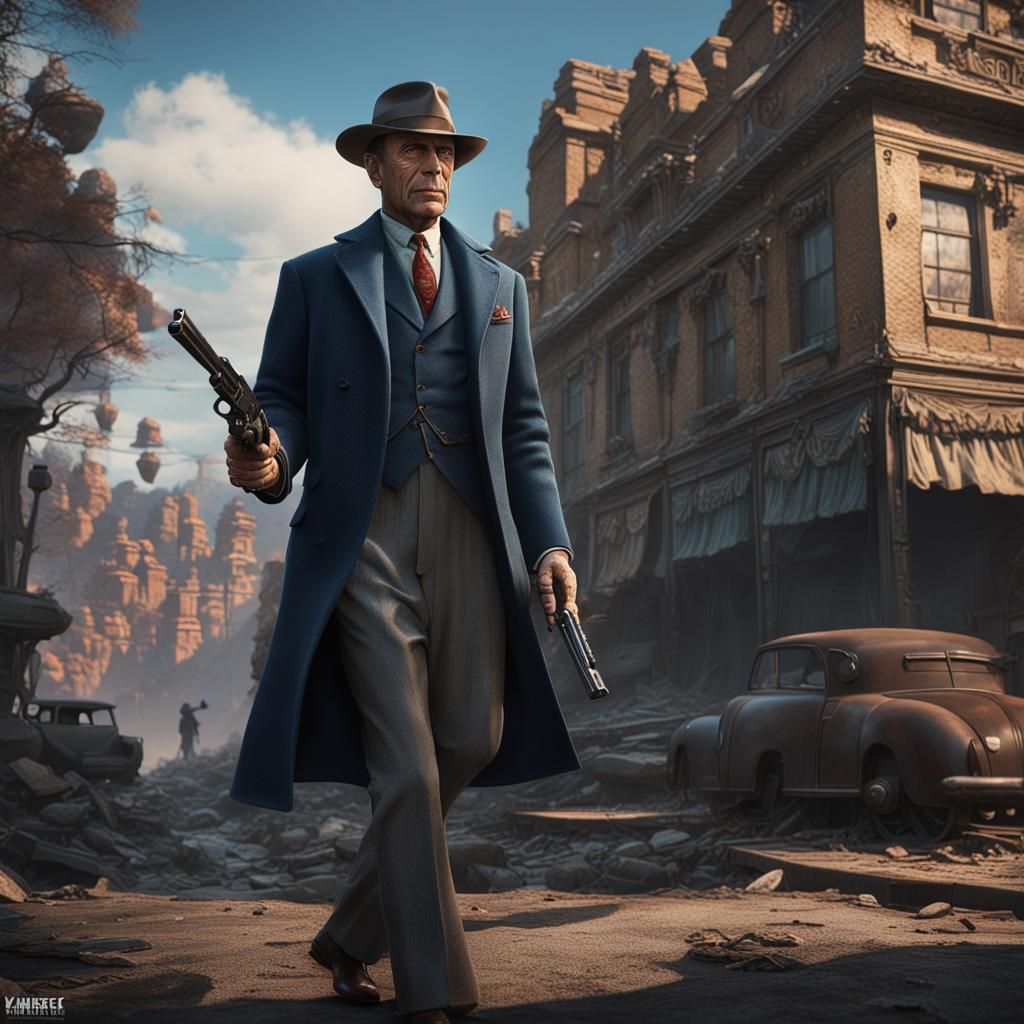 Humphrey Bogart with Pistol: Detailed Matte Painting