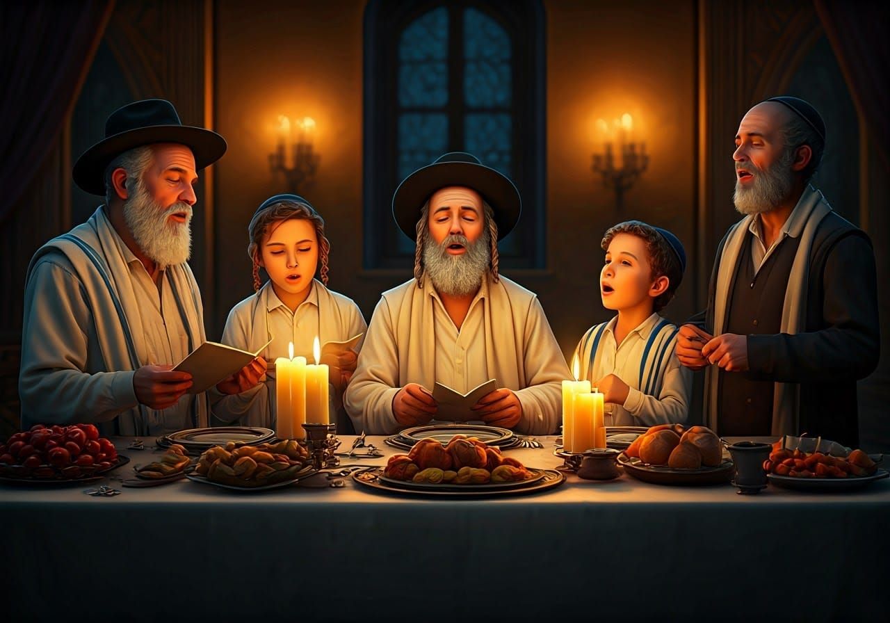Jewish Family Sings Shabbat Songs Around Lavish Table