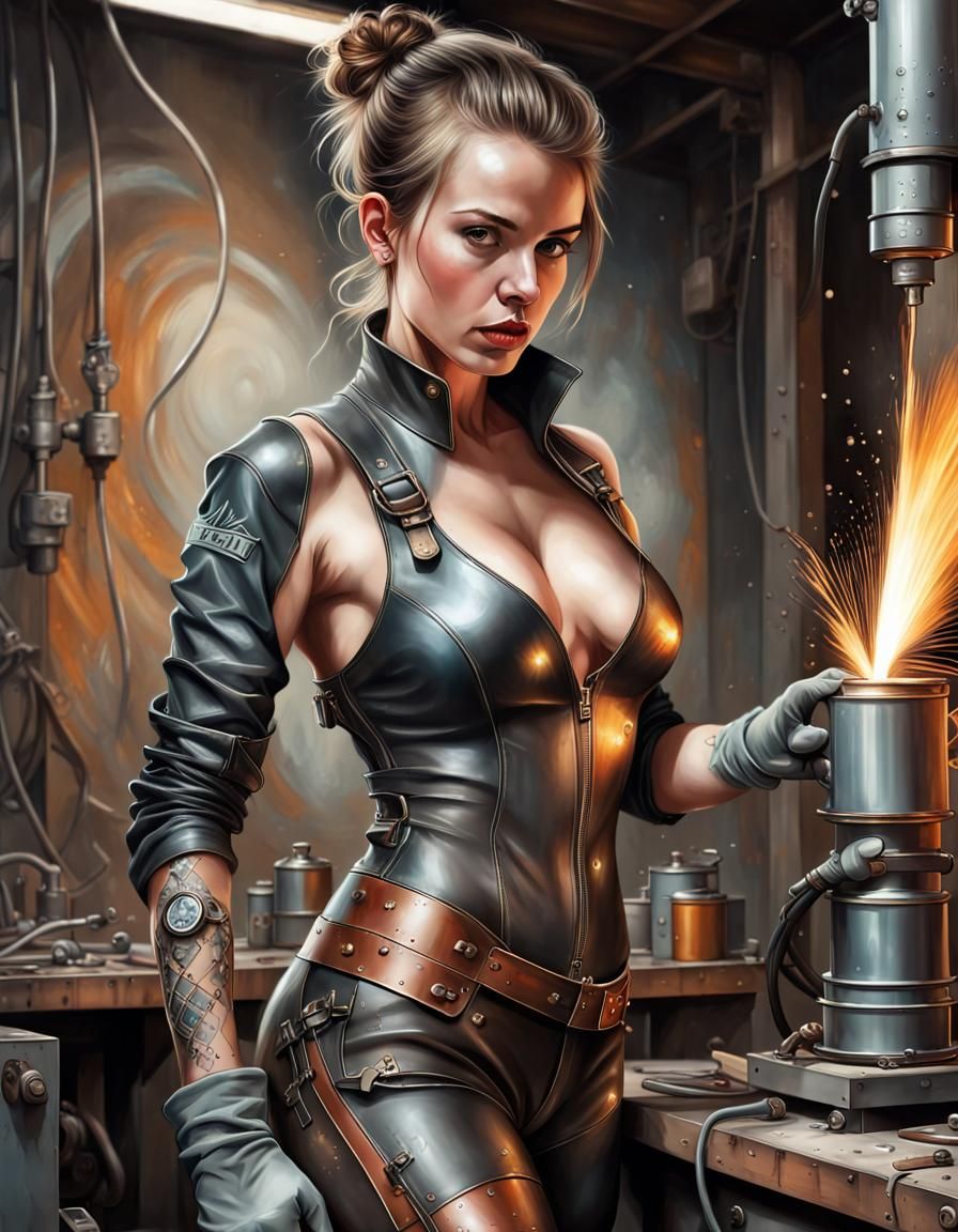 a female metal welder