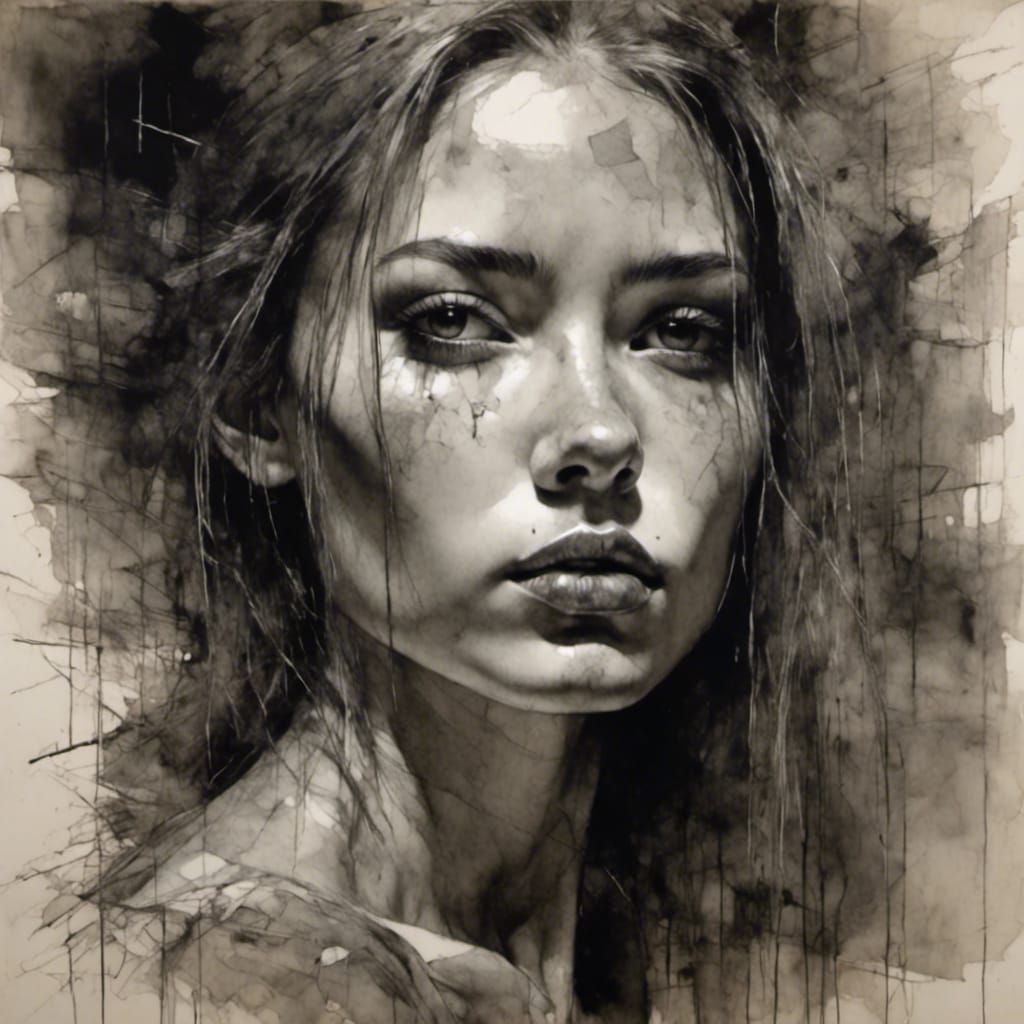 young beautiful woman brushed charcoal <lora:Brushed charcoal:1.0>