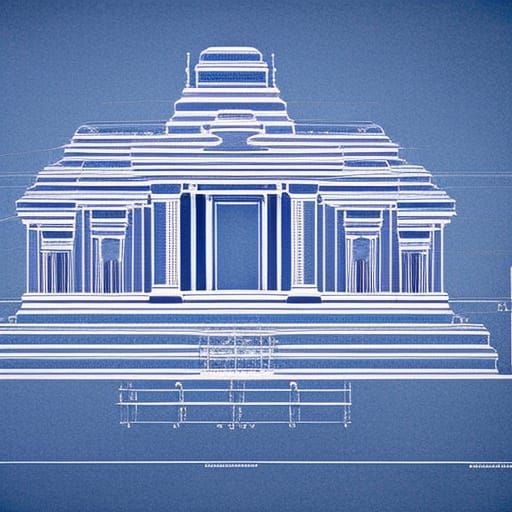 Vintage blueprint of technical drawing schematic of an ancie...