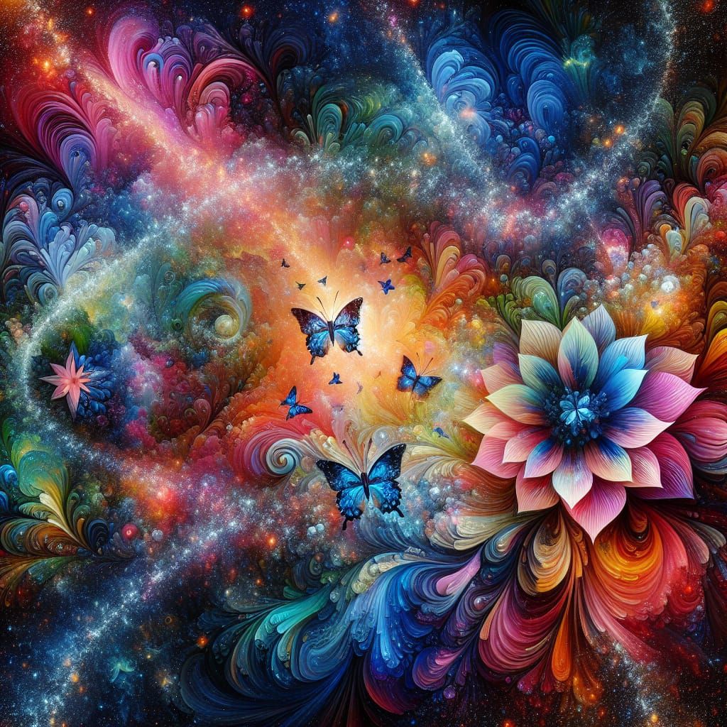 An Abstract image of a flower garden with butterflies
