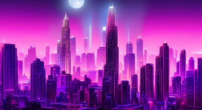 purple city by night, blade runner, crowd, flying cars synthwave neon ...