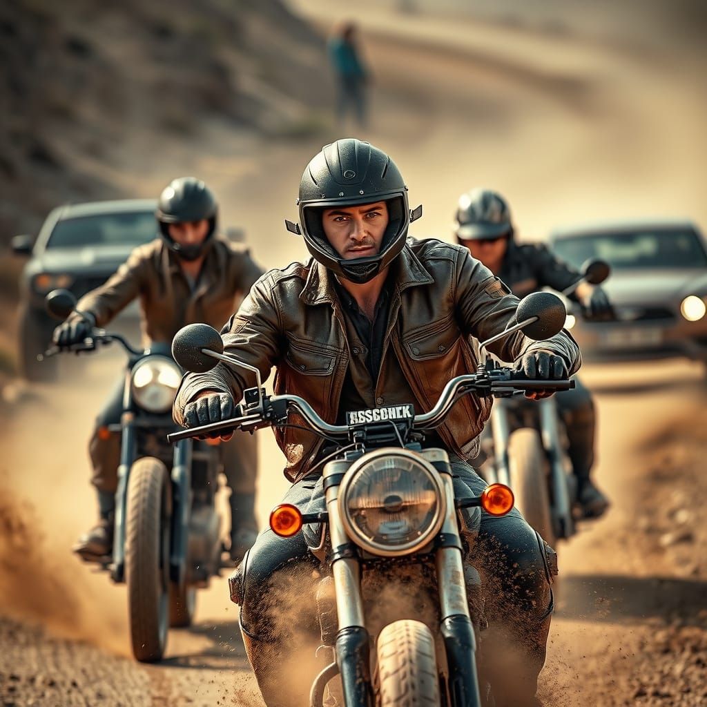 Tough Riders in High-Speed Pursuit Down a Dusty Dirt Road