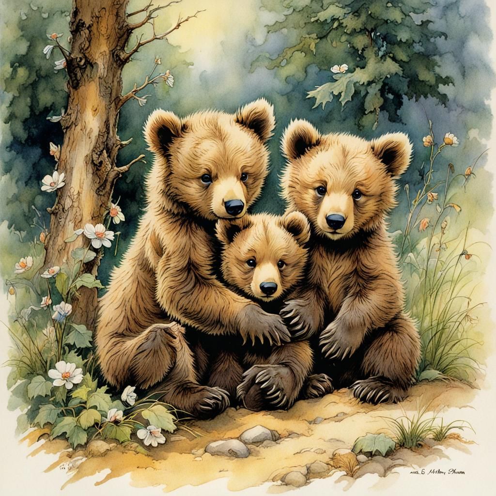 cute bear cubs, by Lisi Martin and Arthur Rackham
