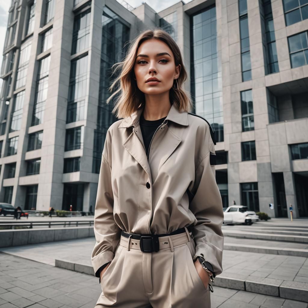 Hyper-realistic image of an attractive Russian girl in a tre...