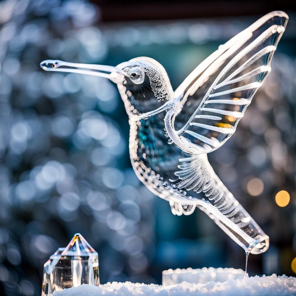 Ice sculpture; hummingbird  by @Boh