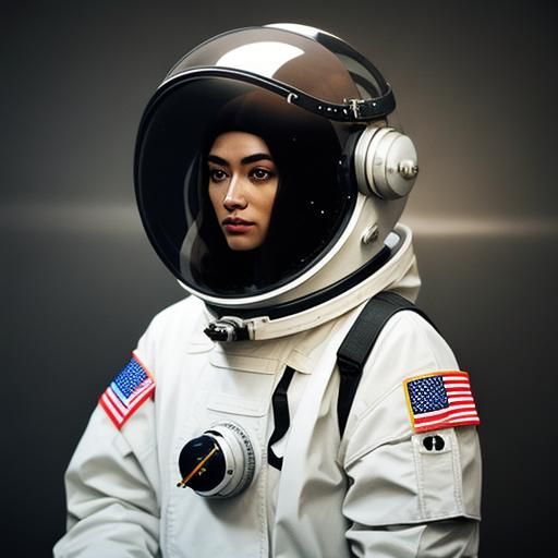 A girl wearing only a space helmet