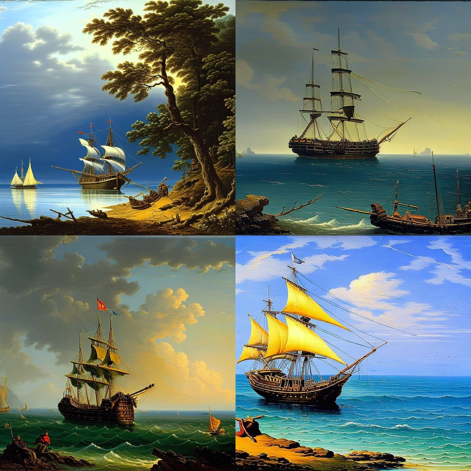 Pirate Ship in calm seas along a coast