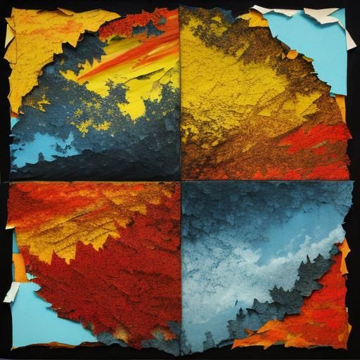 torn paper collage art, 3D - impression of autumn fury, red,...